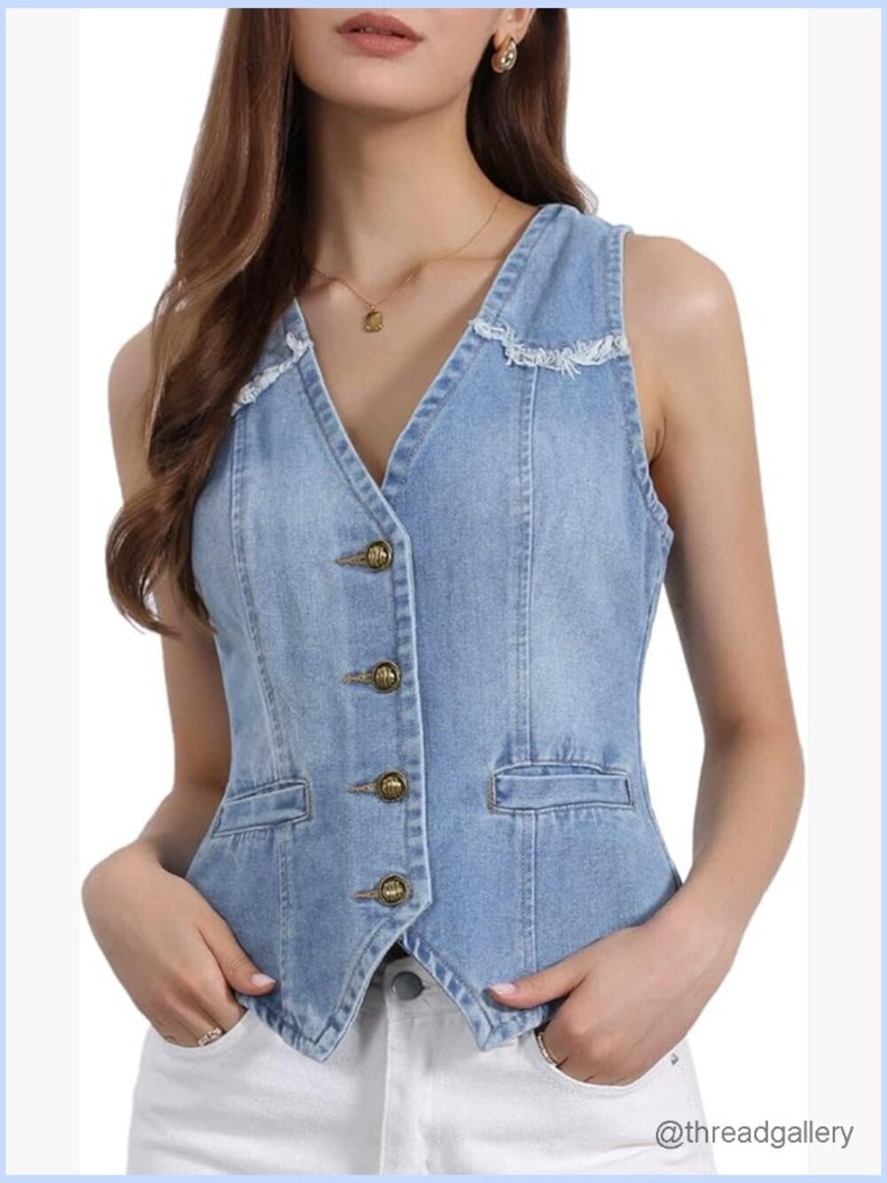 Women's Sleeveless V Neck Denim Vest Jean Jacket Washed Distressed Y2K